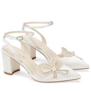 Bella Belle Slingback Wedding Shoes with Bow & Block Heel BRAND NEW NEVER WORN